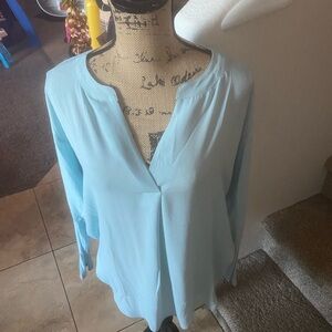 Light Blue V-Neck Long Sleeve Women's Top
